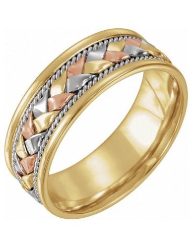 14kt Braided Wedding Band Tri-Color 7mm Amélioration de cerveau avec