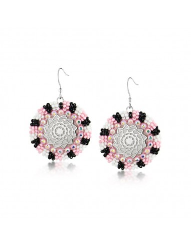 Hand Beaded Earrings SM Pink Black JUSQU'A -70%! 