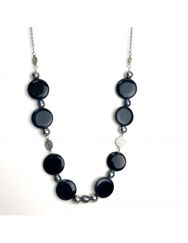 Pinecone Patchwork Black obsidian Disc Necklace prix pour 