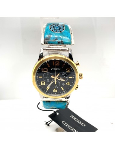 Inlay Gents Citizen Watch MOP Turquoise Sterling Black Gold Dial en linge