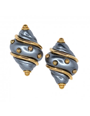 Grey Pearl With Gold Dots Small Shell Clip Earrings d'Europe débarque